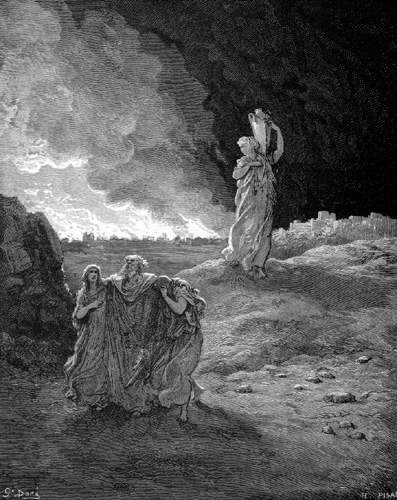Семья Лота покидает Содом (Бытие 19:26)